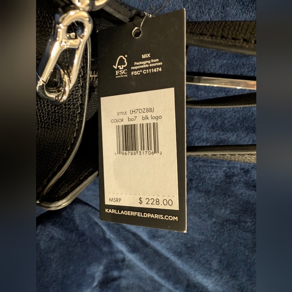 Karl Lagerfeld Black Satchel/Crossbody with Ear Bud case/ Guitar Strap, NWT - Picture 9 of 12